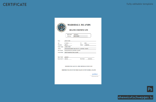 Marshallinseln: Sterbeurkunde (Word- und PDF-Beispiel)